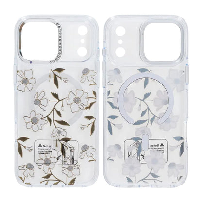 Sparkling Rhinestone Magnetic Case For iPhone 17 Pro Max Small Gold Flower
