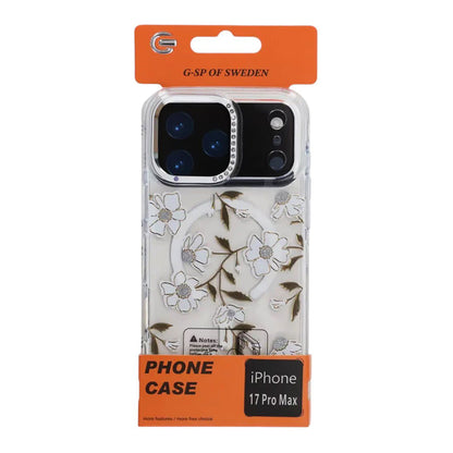 Sparkling Rhinestone Magnetic Case For iPhone 17 Pro Max Small Gold Flower