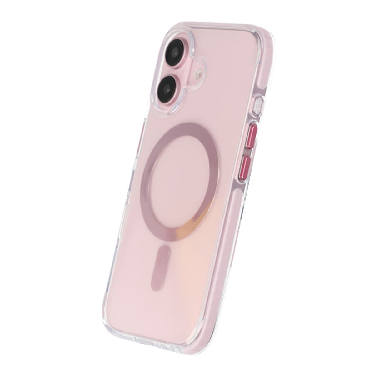 Transparent double-sided coated IMD magnetism case For iPhone 16 pink