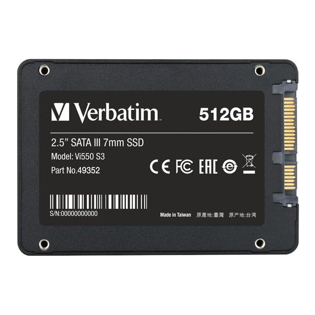 Verbatim 512GB SATA III 2.5inch 3D NAND 1670mW 560 MB/s