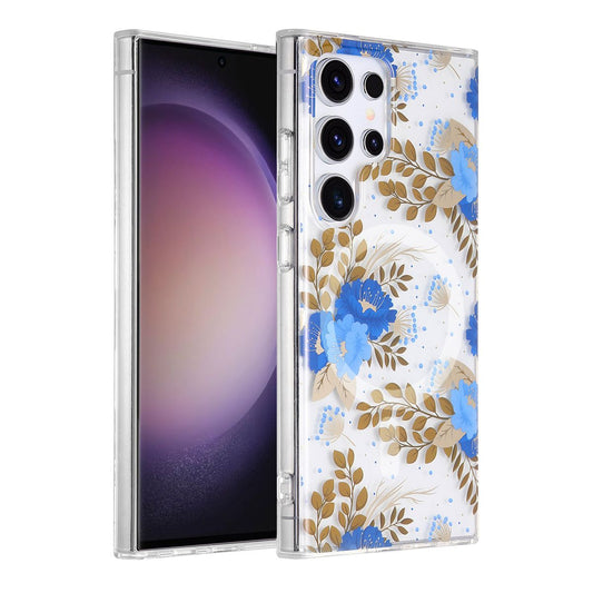 Samsung Galaxy S23 Ultra Case Magnet - Flowers Blue/Gold