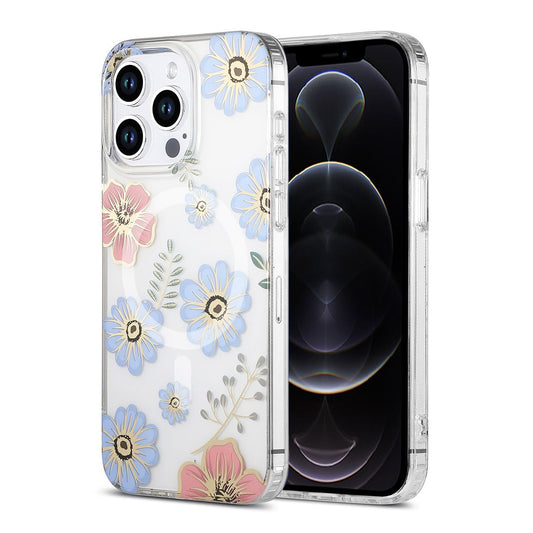 MagSafe Mobile Case for iPhone 12 and 12 Pro - Flowers Red-blue